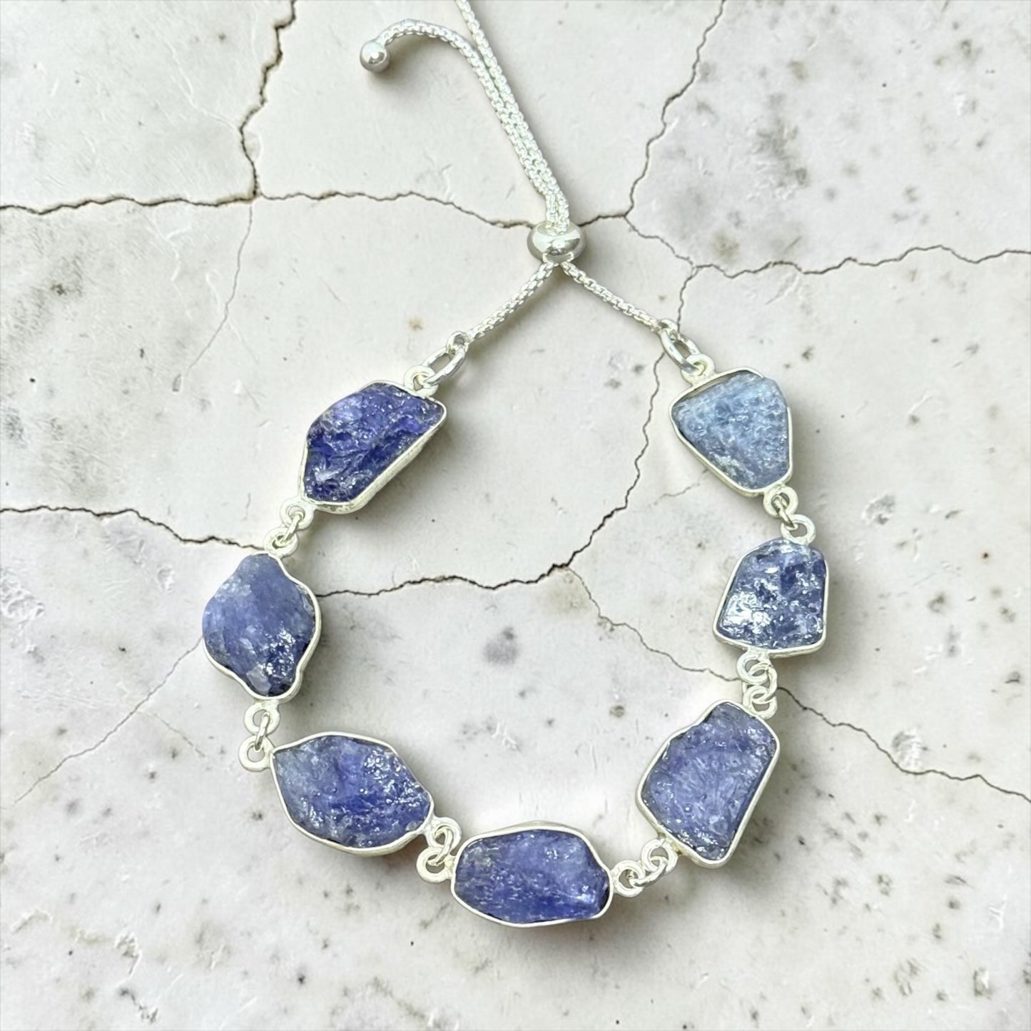 Naturally - Raw, Genuine Tanzanite - Adjustable Sterling Silver Bracelet