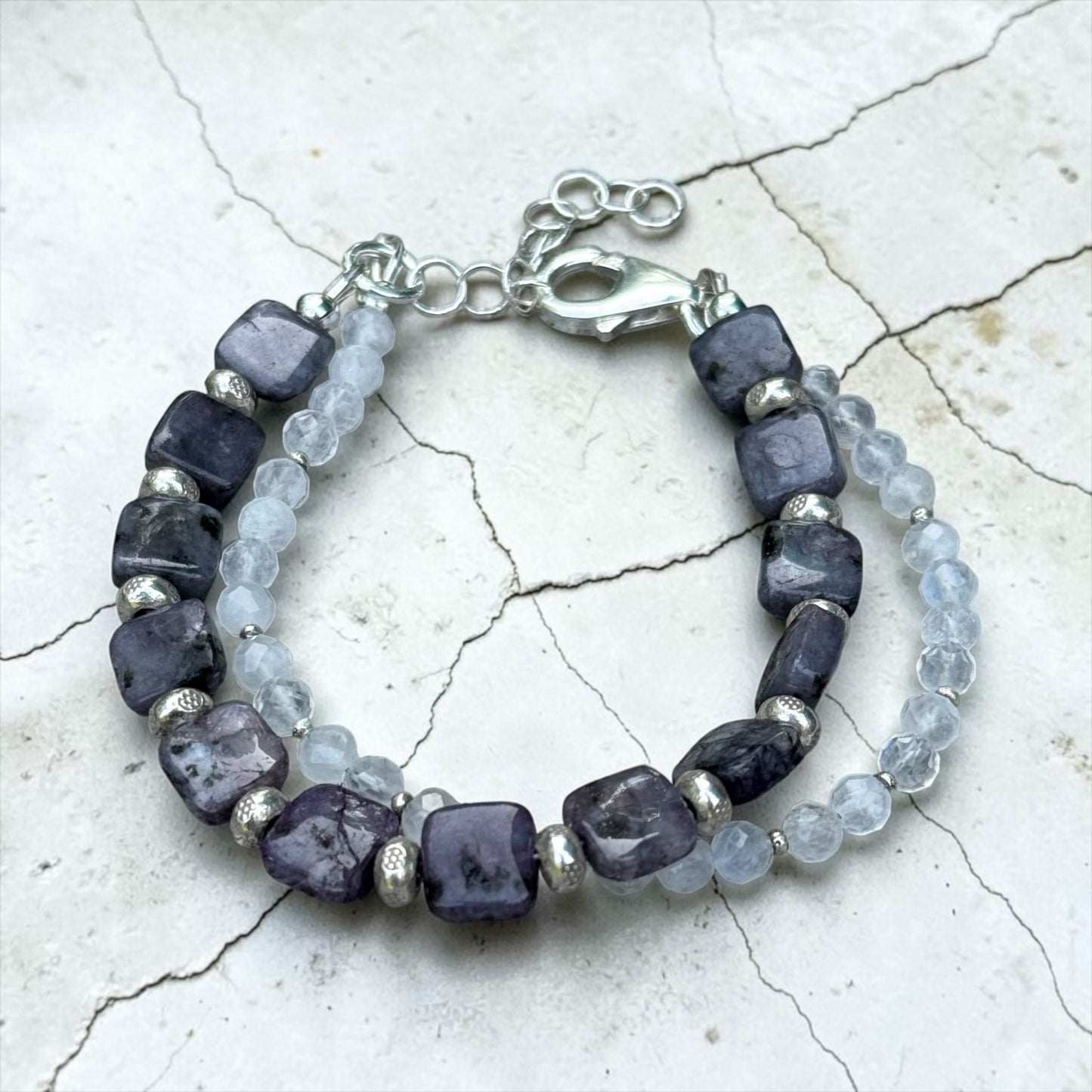 Slow Lane - Lepidolite and Rainbow Moonstone - Double Strand Adjustable Bracelet