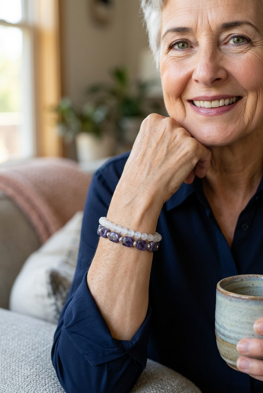 Slow Lane - Lepidolite and Rainbow Moonstone - Double Strand Adjustable Bracelet