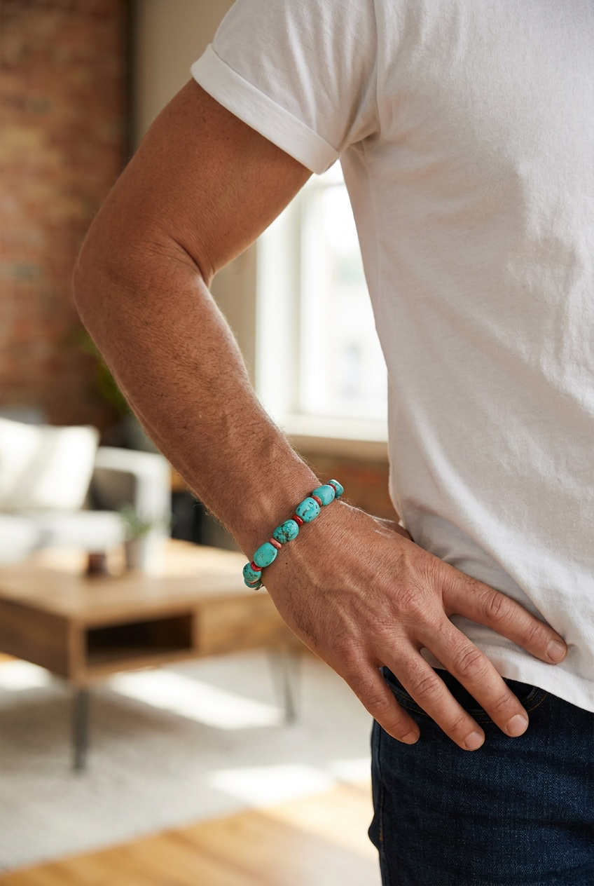 Valle - Old Stock Arizona Turquoise and Spiny Oyster Adjustable Sterling Silver Bracelet