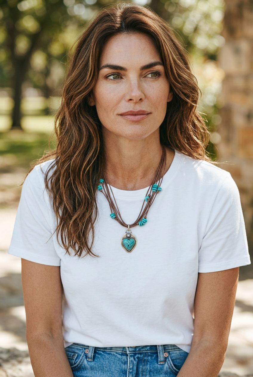Heart Strings - Handmade Artisan Sterling Silver Turquoise Heart Pendant on Leather Necklace