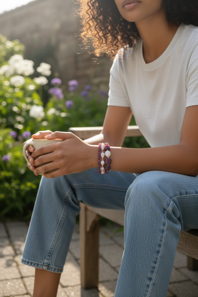 Ruby’s Jewels - Raw Rubies and Baroque Pearls 3 Strand Adjustable Bracelet