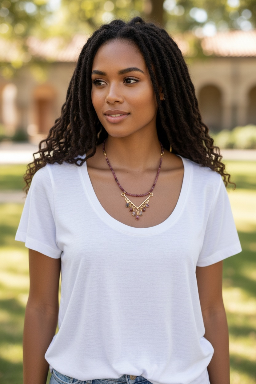 Watermelon Days - Hand Cut Watermelon Tourmaline and 14k Gold - Adjustable Leather Necklace