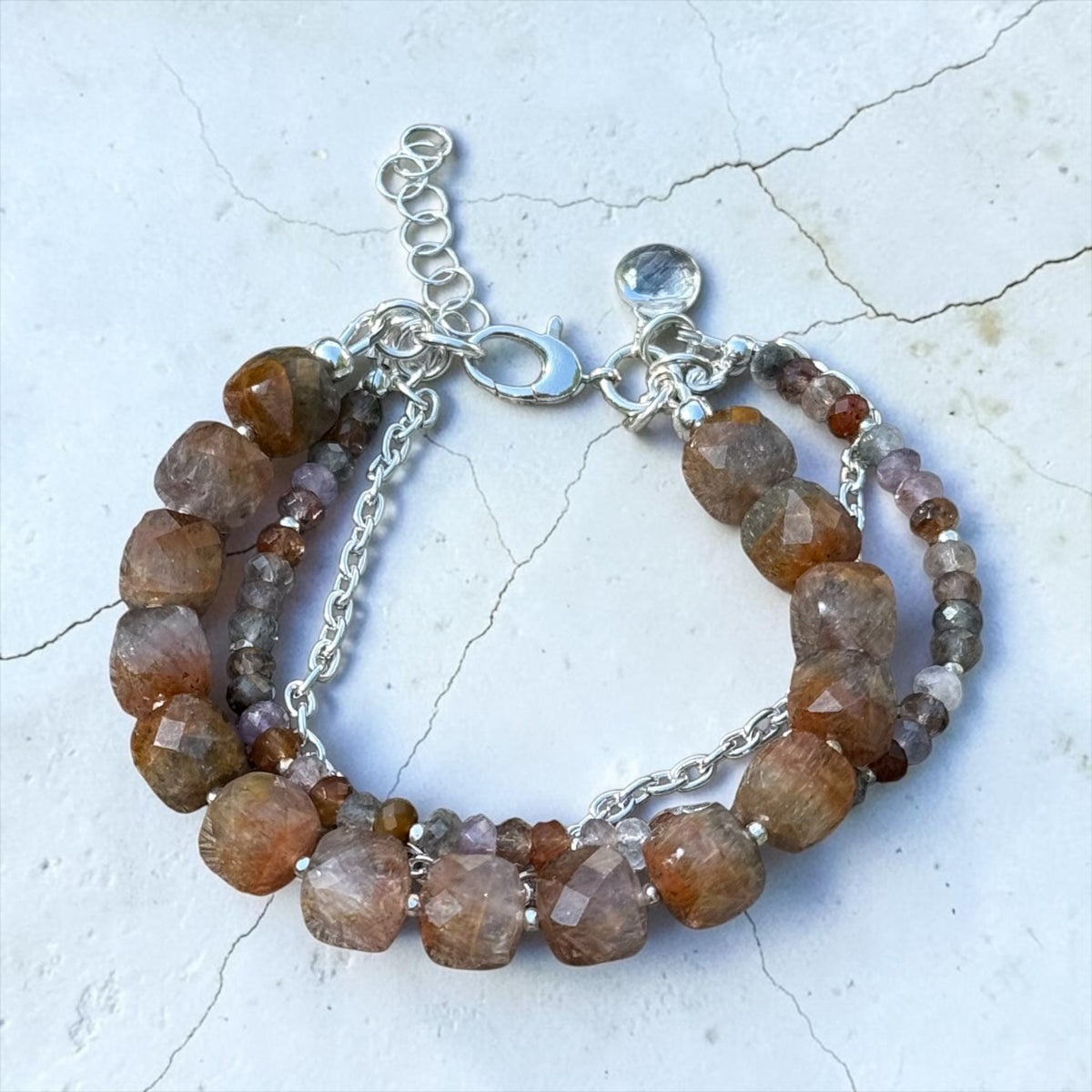 Thunder Bay - Rare Auralite 23 and Handmade Pure Silver - 3 Strand Adjustable Bracelet