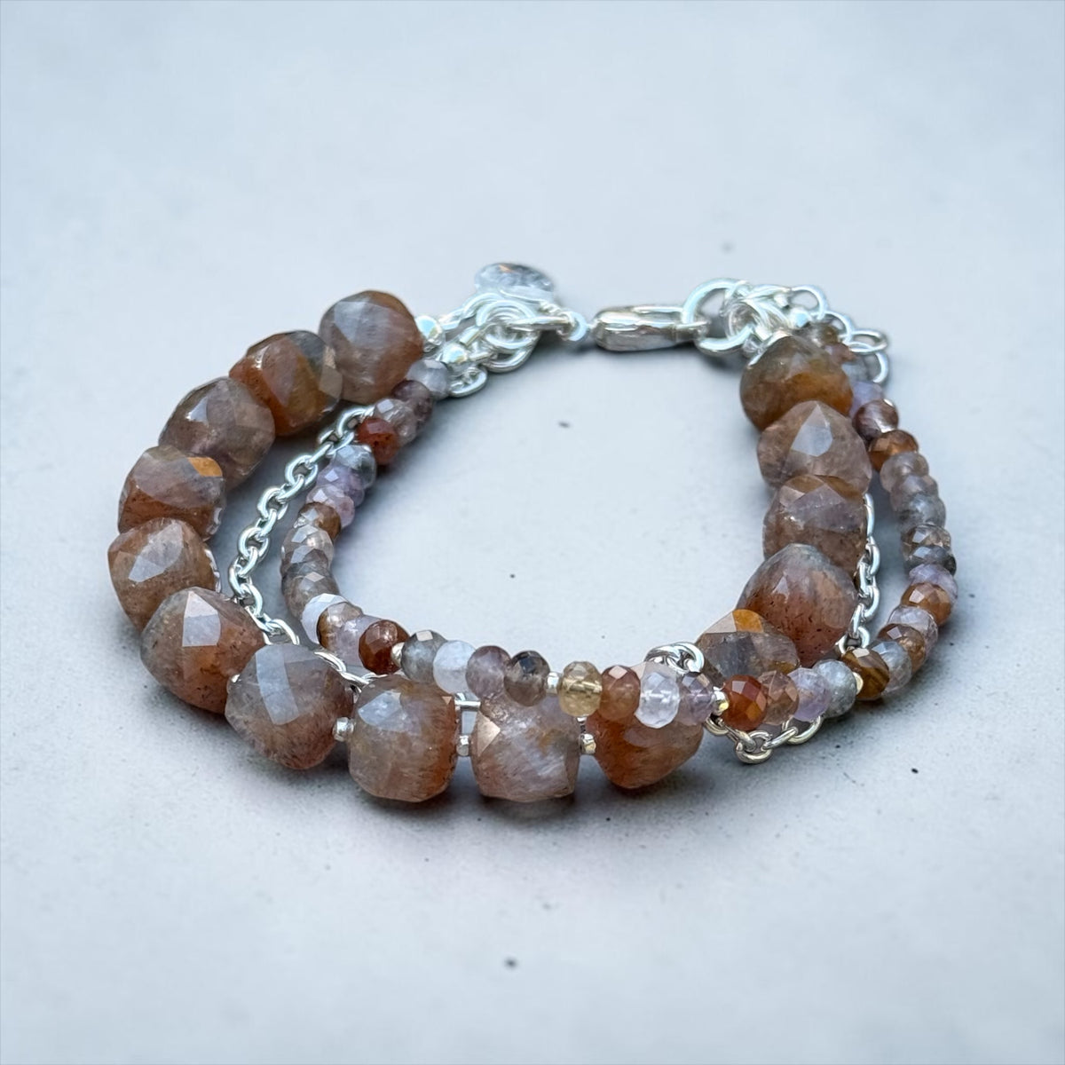 Thunder Bay - Rare Auralite 23 and Handmade Pure Silver - 3 Strand Adjustable Bracelet