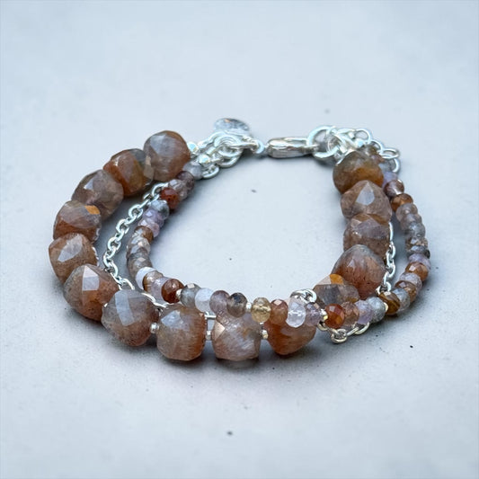 Thunder Bay - Rare Auralite 23 and Handmade Pure Silver - 3 Strand Adjustable Bracelet