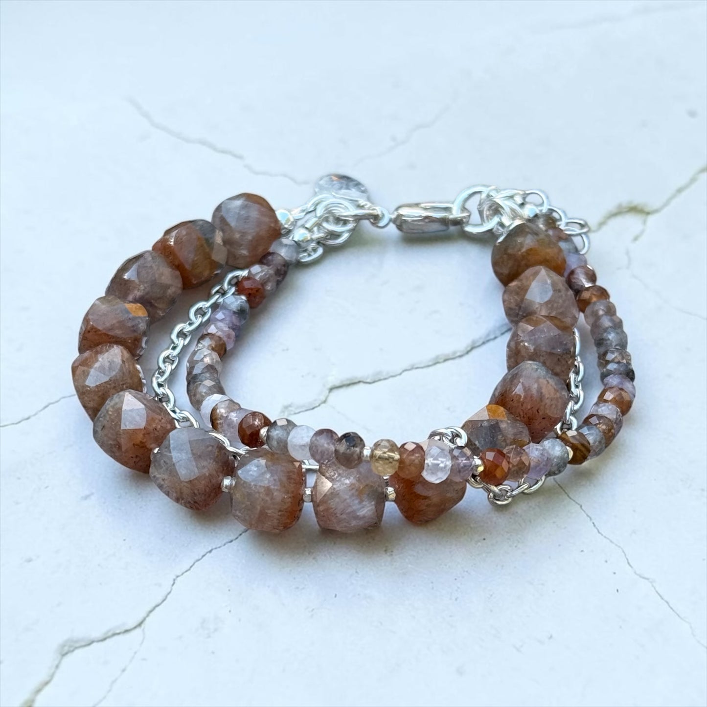 Thunder Bay - Rare Auralite 23 and Handmade Pure Silver - 3 Strand Adjustable Bracelet