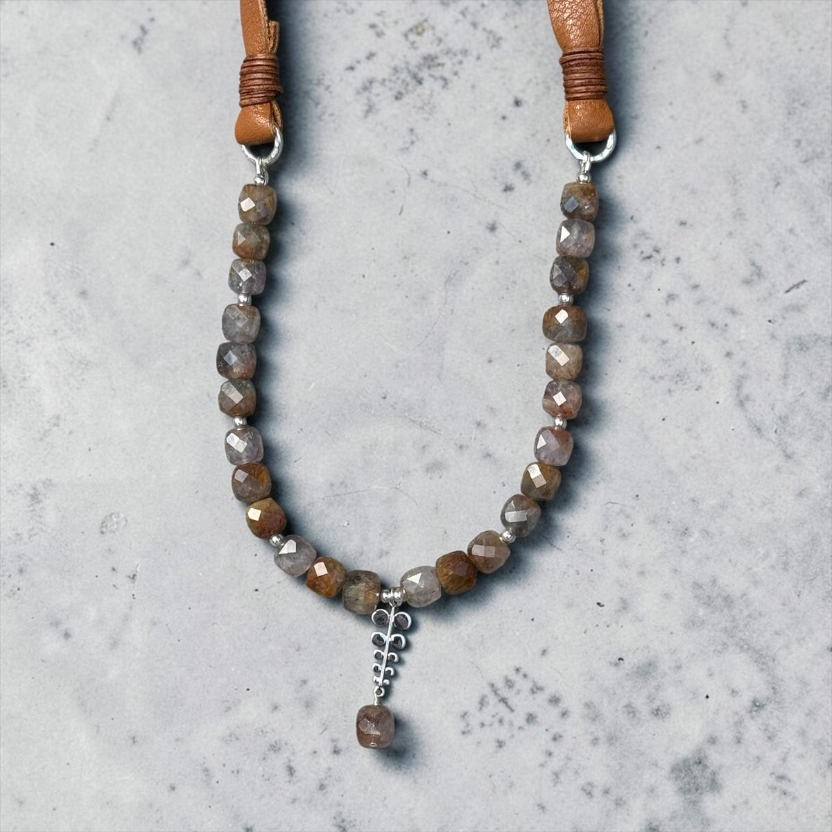 Sleeping Giant - Auralite and Handmade Pure Silver - Adjustable Leather Necklace