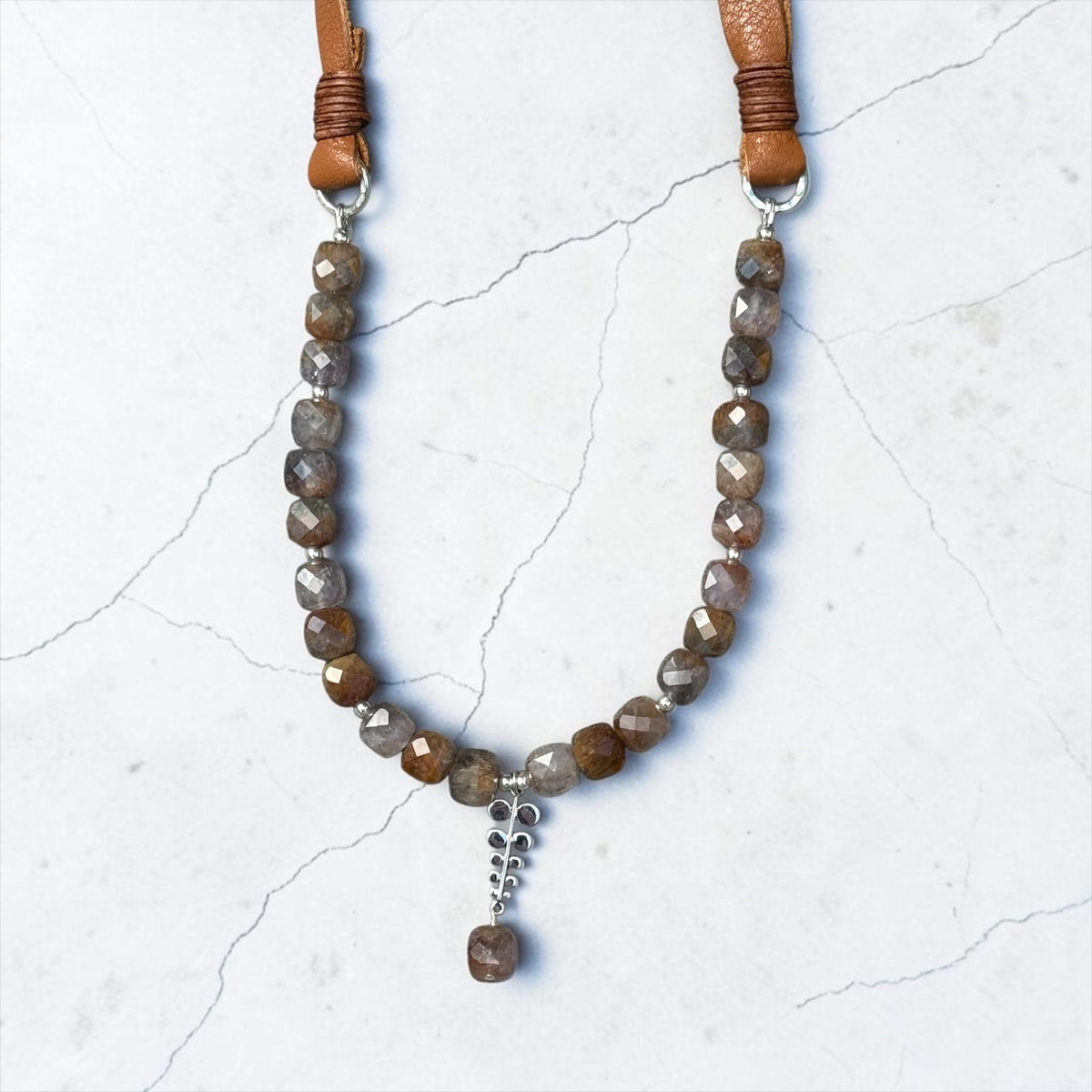 Sleeping Giant - Auralite and Handmade Pure Silver - Adjustable Leather Necklace