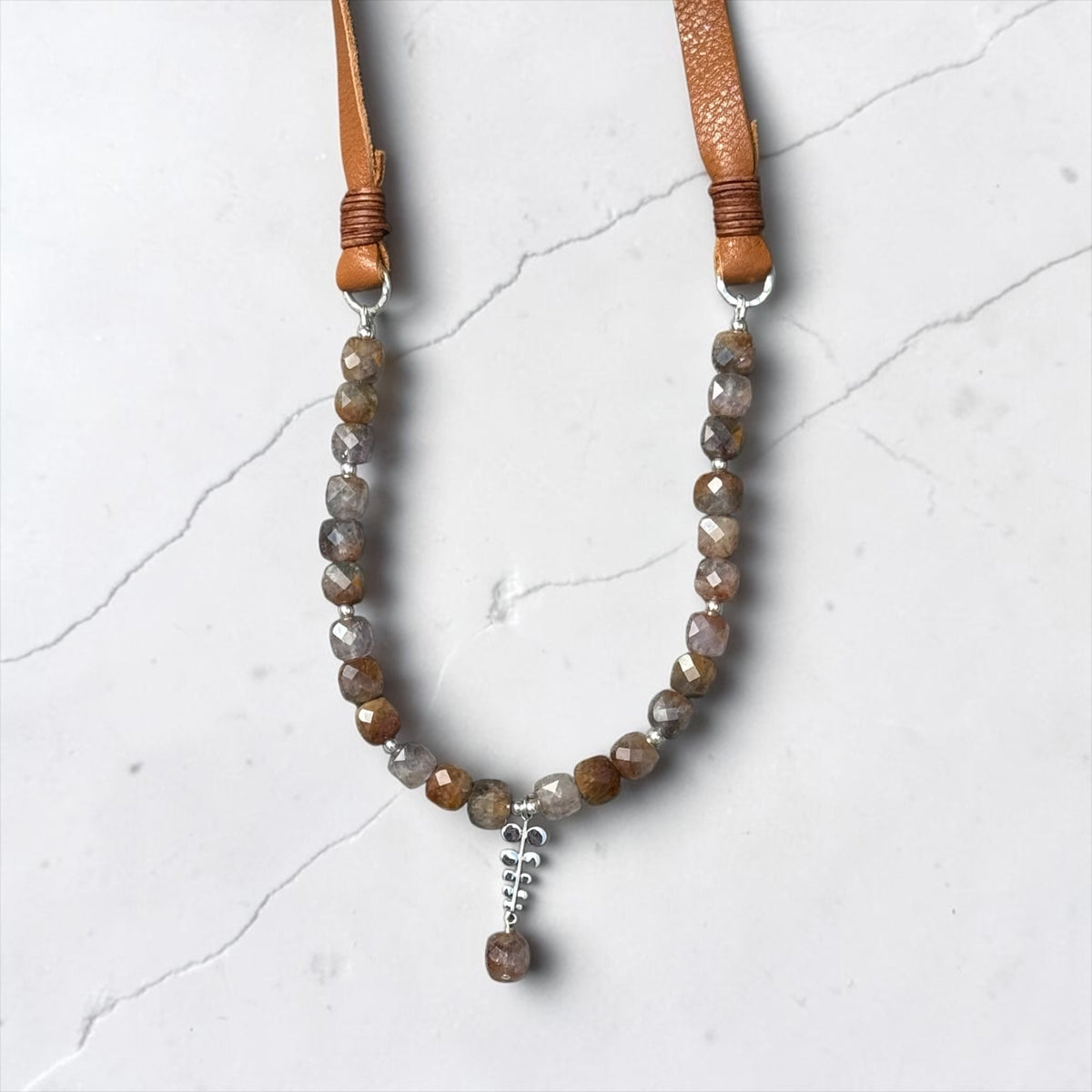 Sleeping Giant - Auralite and Handmade Pure Silver - Adjustable Leather Necklace
