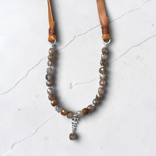 Sleeping Giant - Auralite and Handmade Pure Silver - Adjustable Leather Necklace