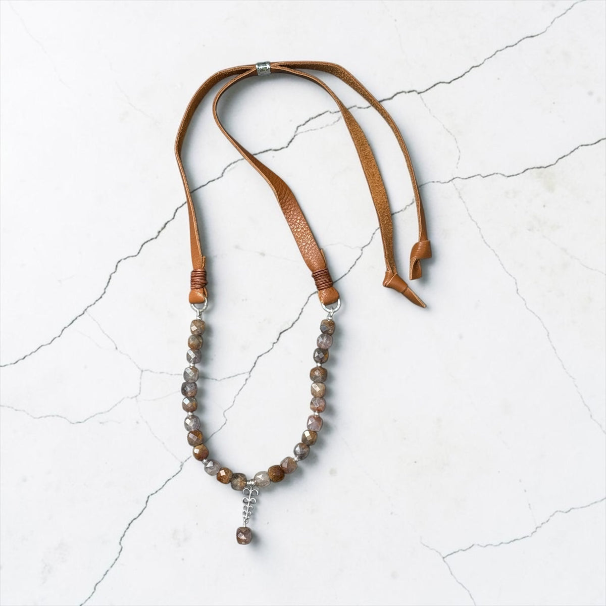Sleeping Giant - Auralite and Handmade Pure Silver - Adjustable Leather Necklace