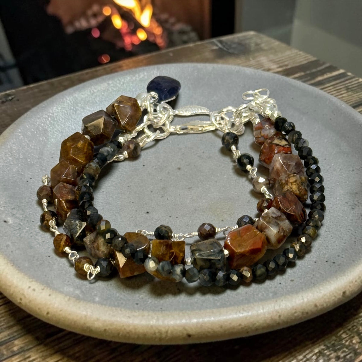 Warm Up - Rare Blue & Gold Pietersite 3 Strand Adjustable Bracelet