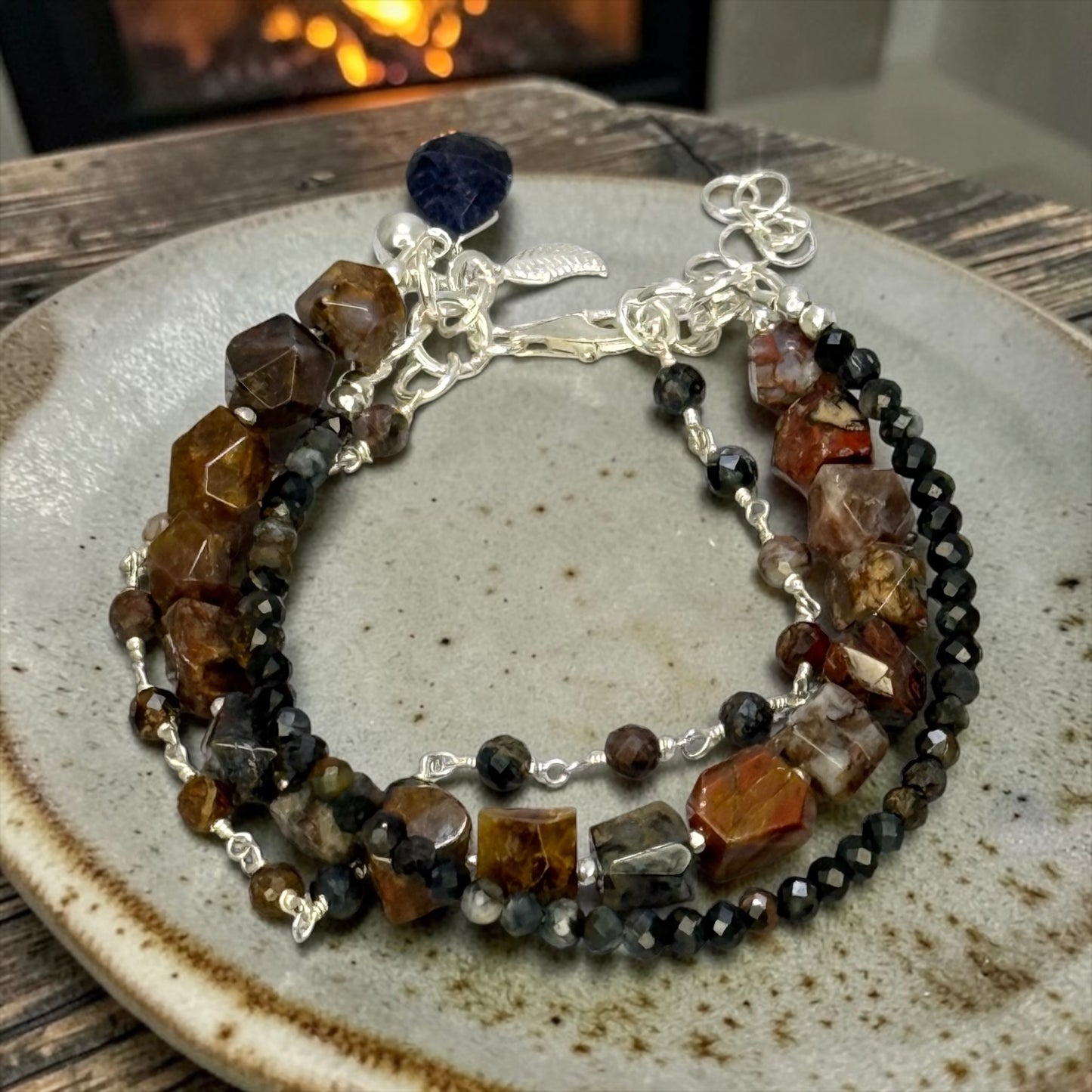Warm Up - Rare Blue & Gold Pietersite 3 Strand Adjustable Bracelet