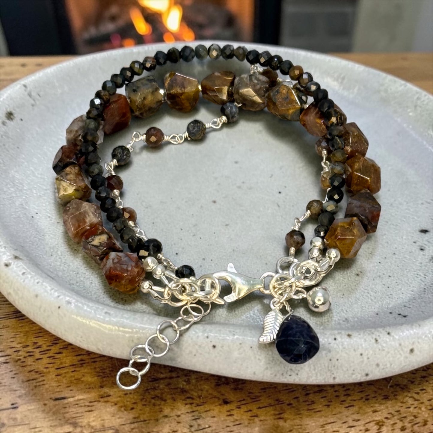 Warm Up - Rare Blue & Gold Pietersite 3 Strand Adjustable Bracelet