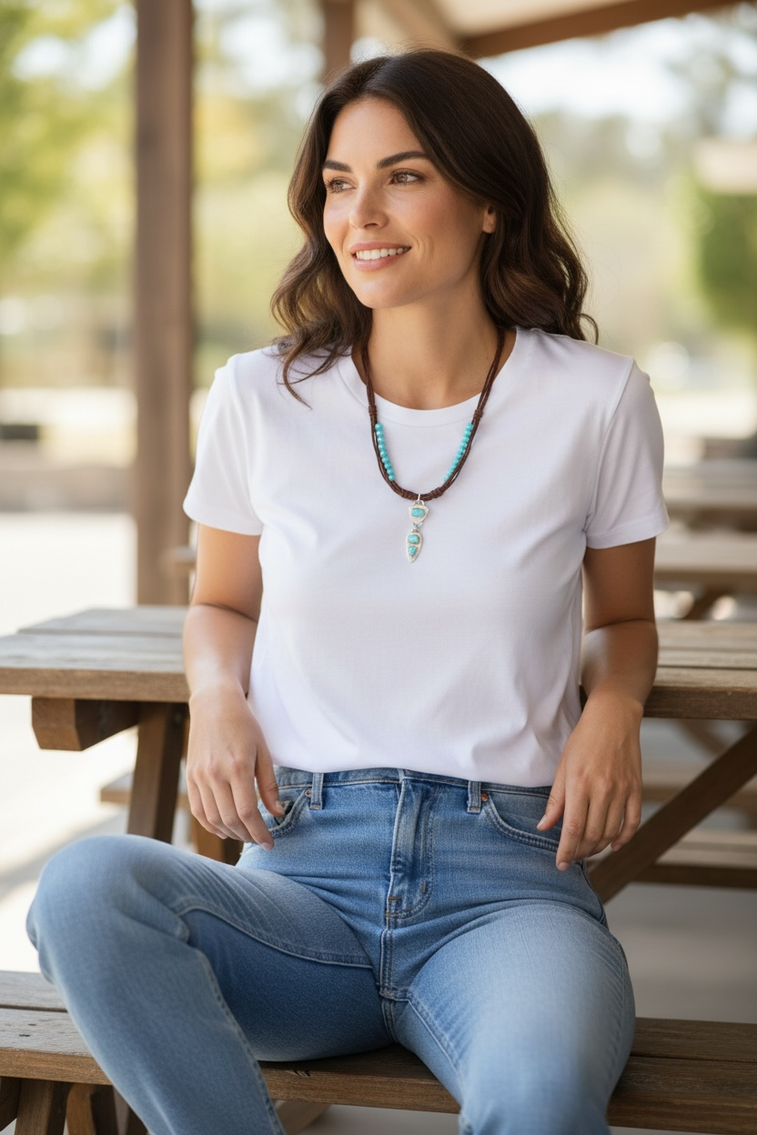 Good Things - Sleeping Beauty Turquoise Handmade Artisan Pendant - Leather Adjustable Necklace