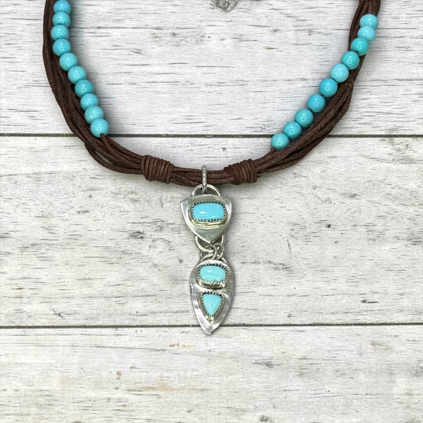 Good Things - Sleeping Beauty Turquoise Handmade Artisan Pendant - Leather Adjustable Necklace