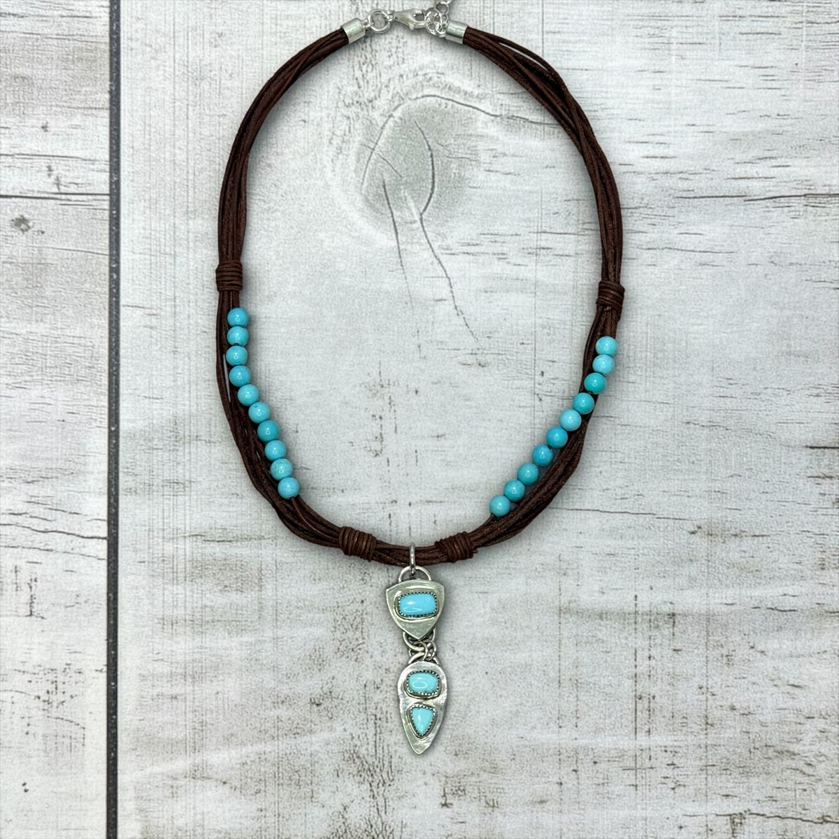 Good Things - Sleeping Beauty Turquoise Handmade Artisan Pendant - Leather Adjustable Necklace