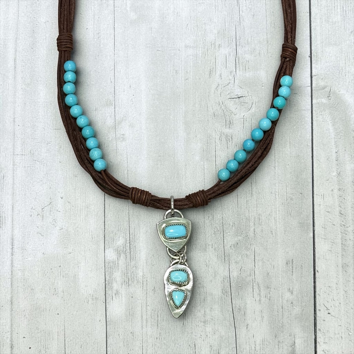 Good Things - Sleeping Beauty Turquoise Handmade Artisan Pendant - Leather Adjustable Necklace