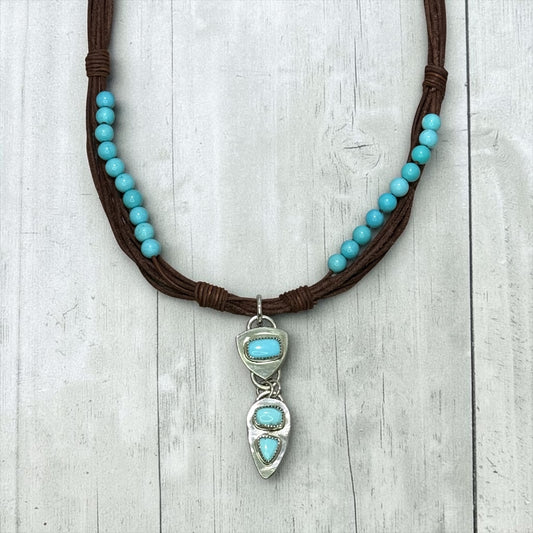 Good Things - Sleeping Beauty Turquoise Handmade Artisan Pendant - Leather Adjustable Necklace