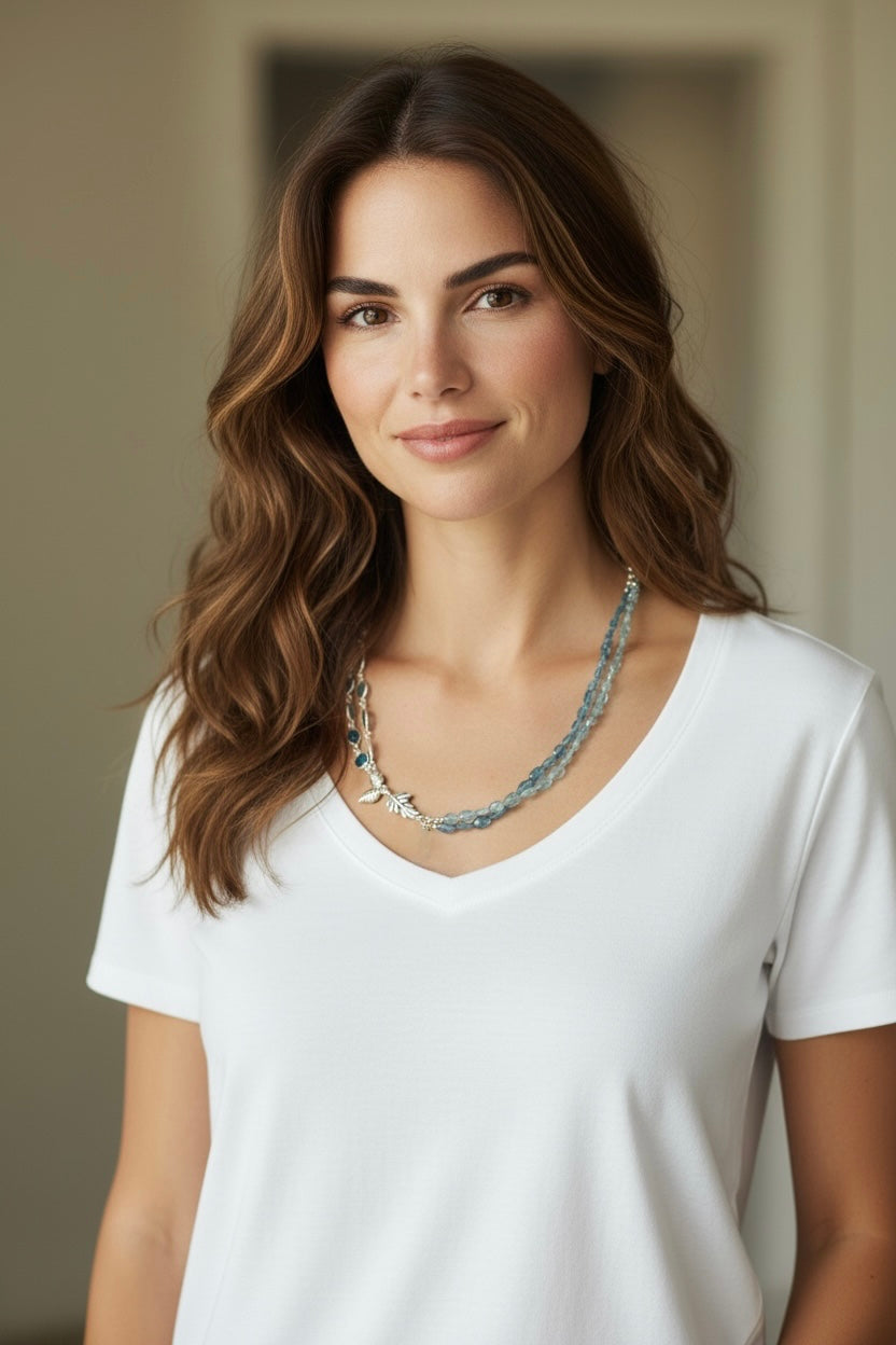 The Sky’s The Limit - Hand-cut Aqua and Sky Blue Kyanite, Artisan Sterling Silver Leaf - Adjustable Necklace